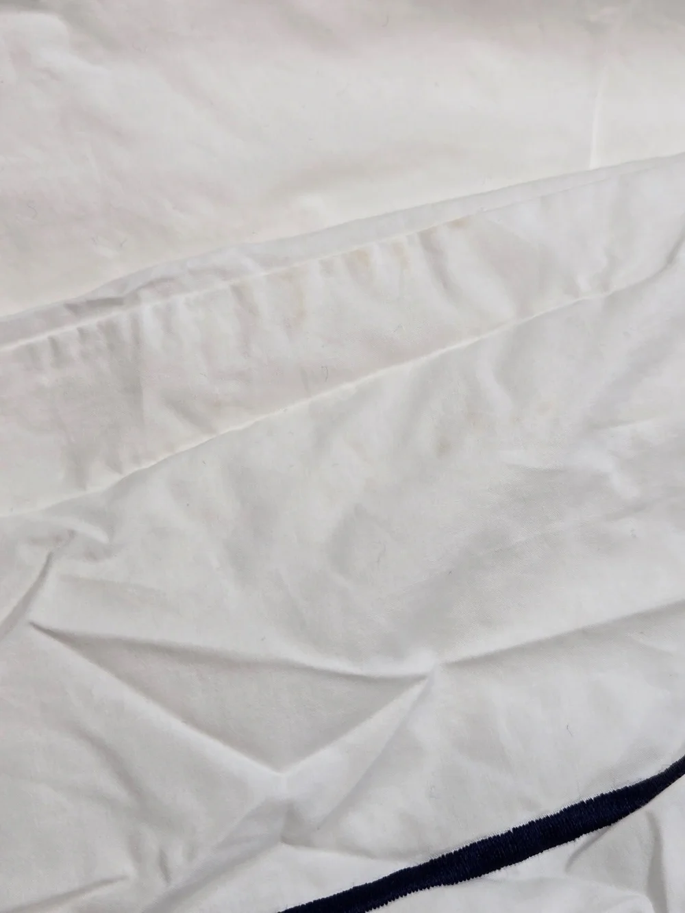 QUINCE Organic Percale Embroidered Border Duvet Cover King/C King Wht/Navy 8917